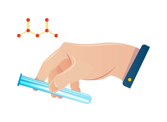 Chemistry laboratory composition with human hand holding test tube and chemical formula vector illustration