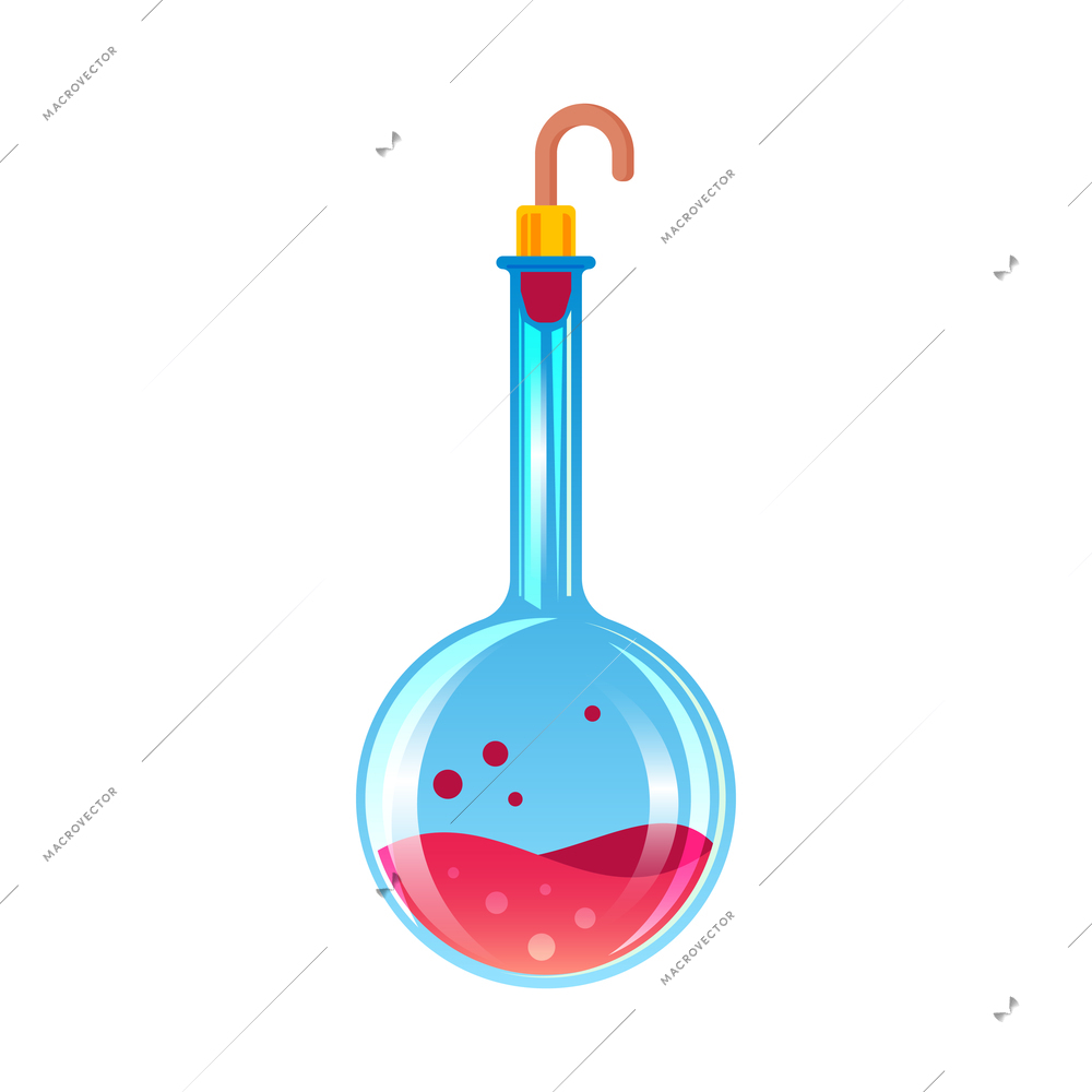 Chemistry laboratory composition with glass vial filled with red liquid vector illustration