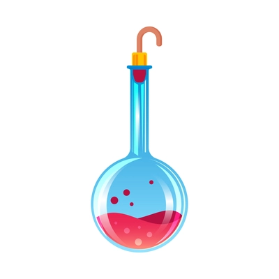 Chemistry laboratory composition with glass vial filled with red liquid vector illustration