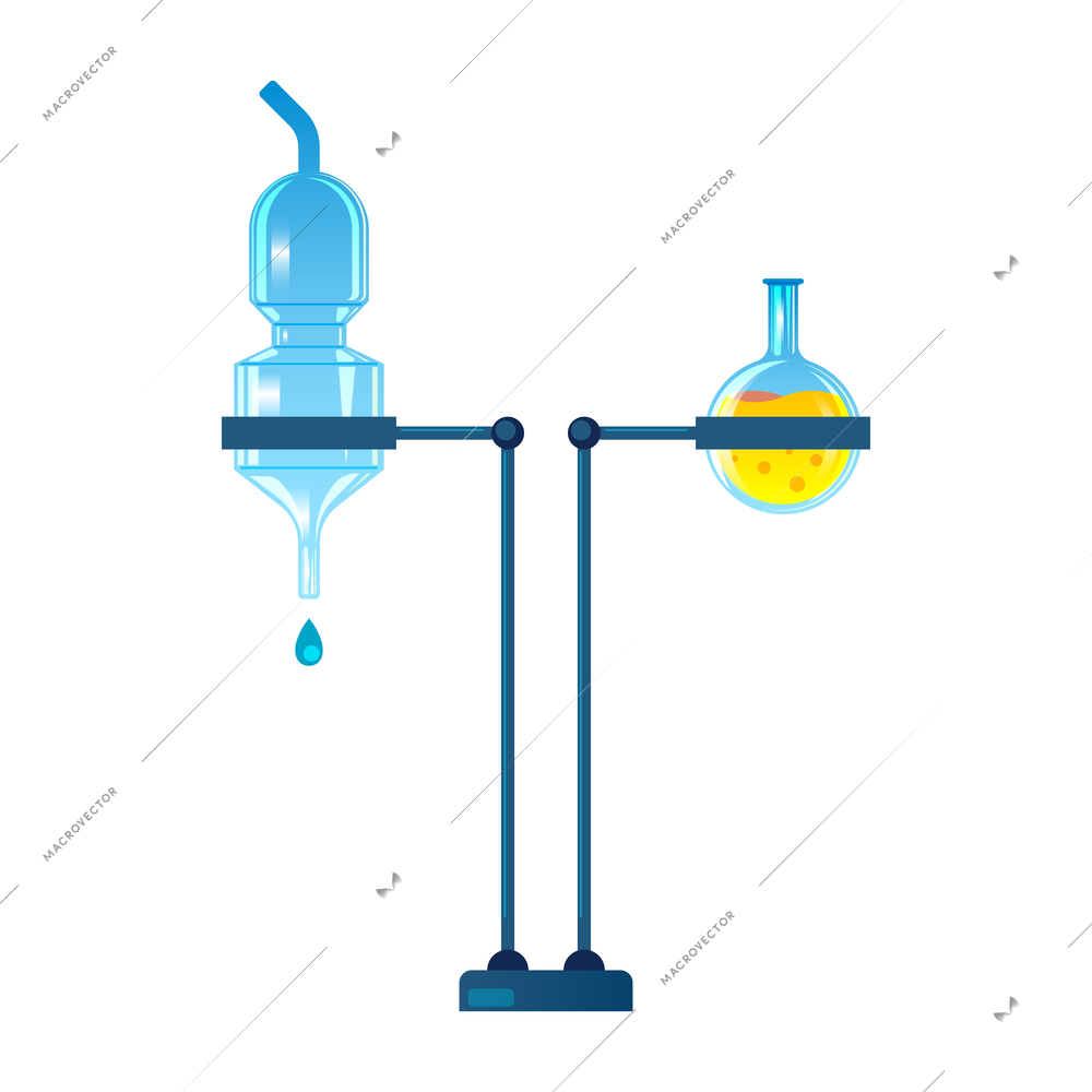 Chemistry laboratory composition with images of two glass vials on high stand vector illustration