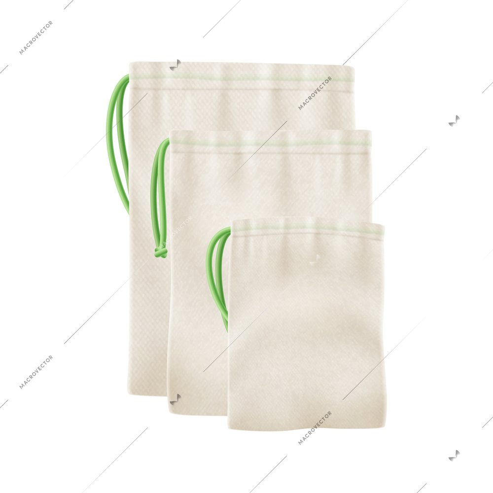 Realistic zero waste eco kitchen composition with images of eco friendly shopping bags of different size vector illustration