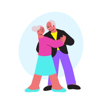 Dancing school flat composition with characters of elderly man and woman dancing in couple vector illustration