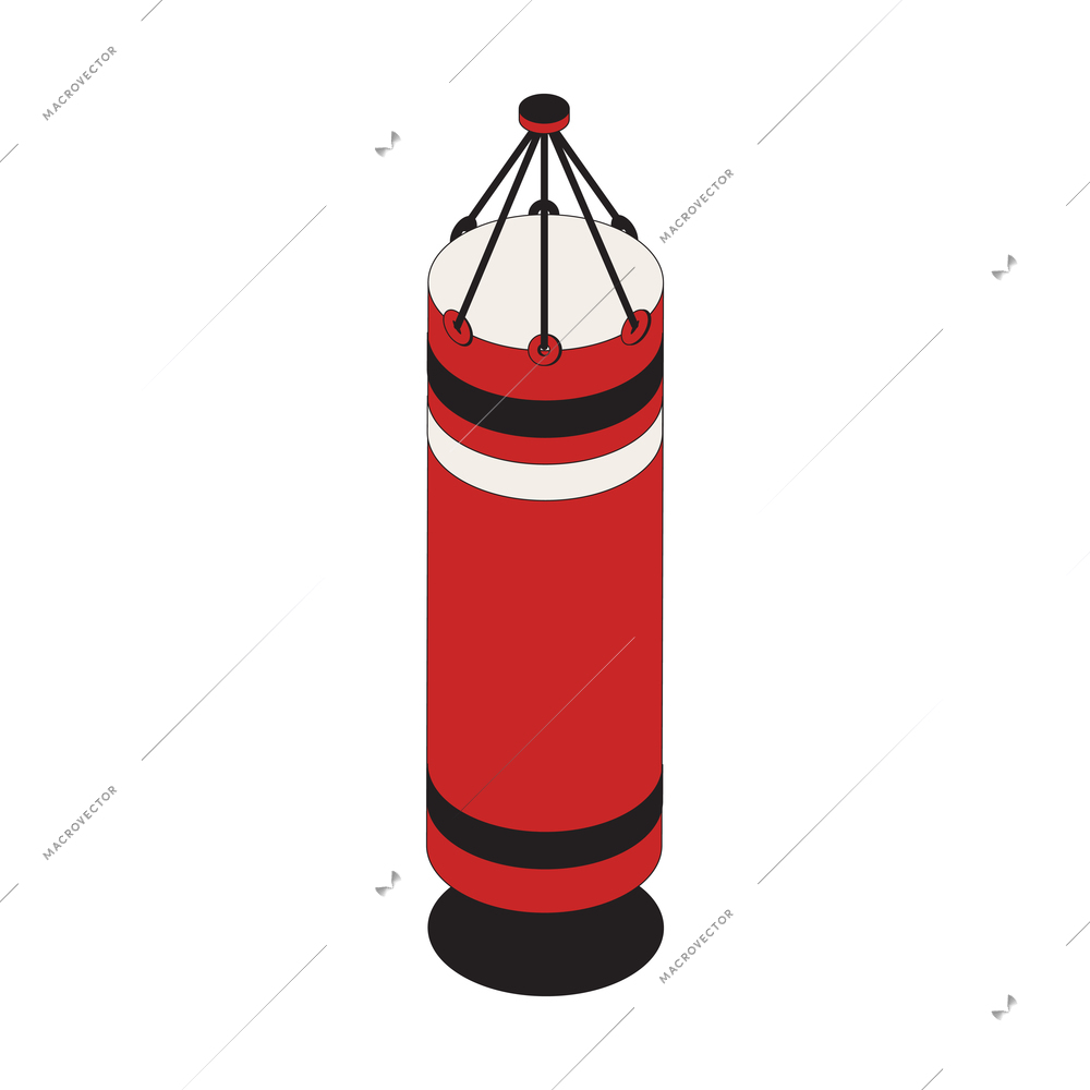 Boxing isometric composition with isolated image of vertical hanging punch bag vector illustration