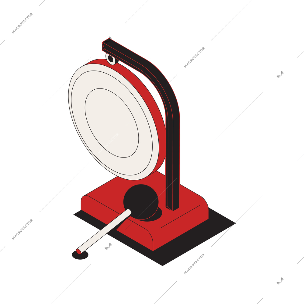 Boxing isometric composition with isolated image of boxing bell trip gong vector illustration