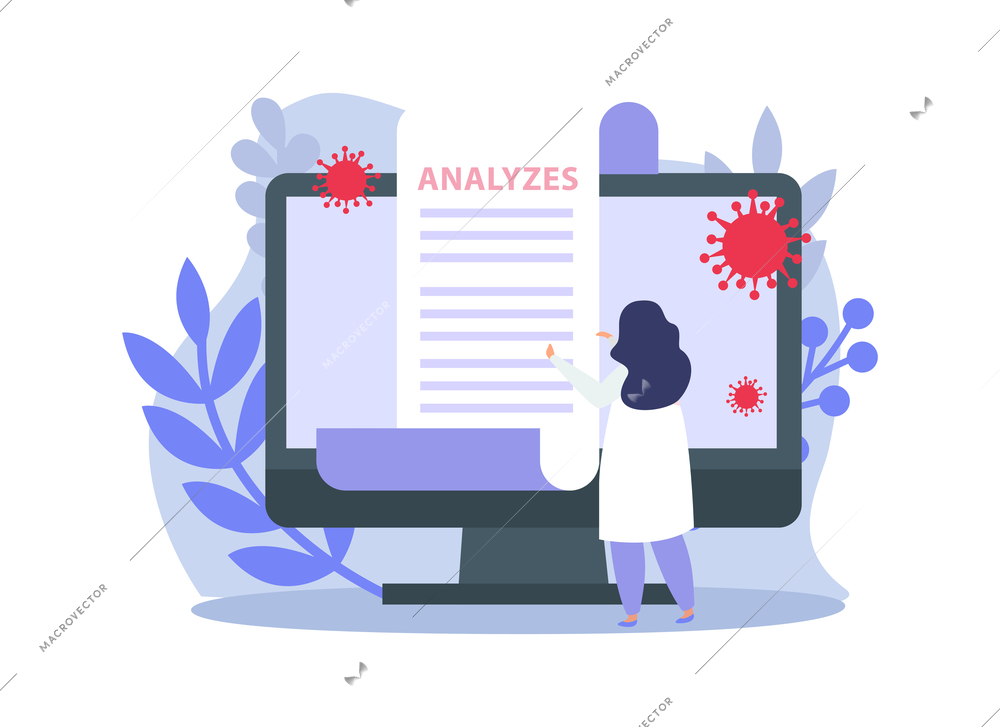 Lung inspection flat icons composition with paper analysis results held by female doctor vector illustration