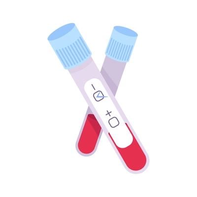 Hiv aids flat composition with pair of test tubes with positive hiv mark vector illustration