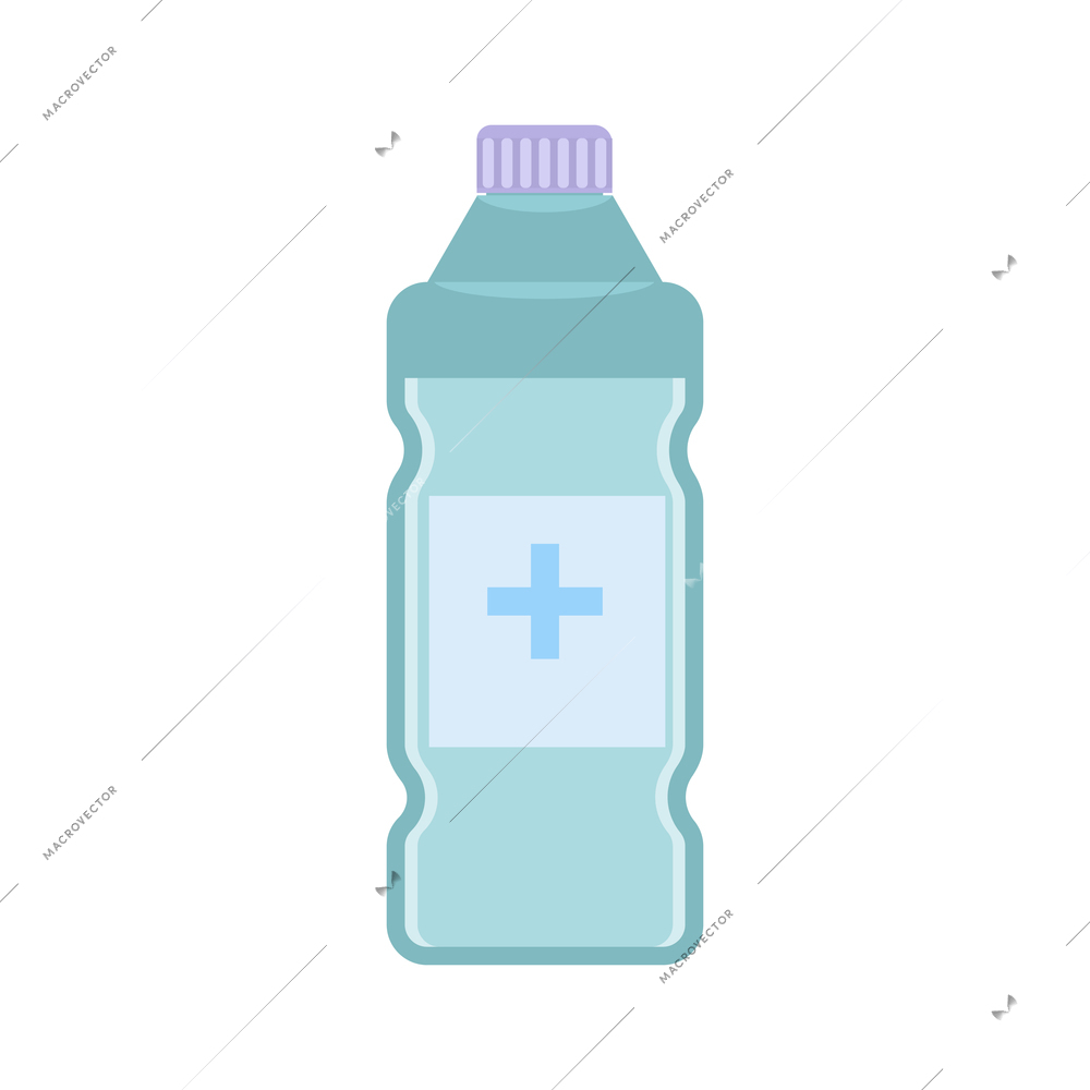 Hand hygiene flat composition with isolated image of curved bottle with disinfectant vector illustration