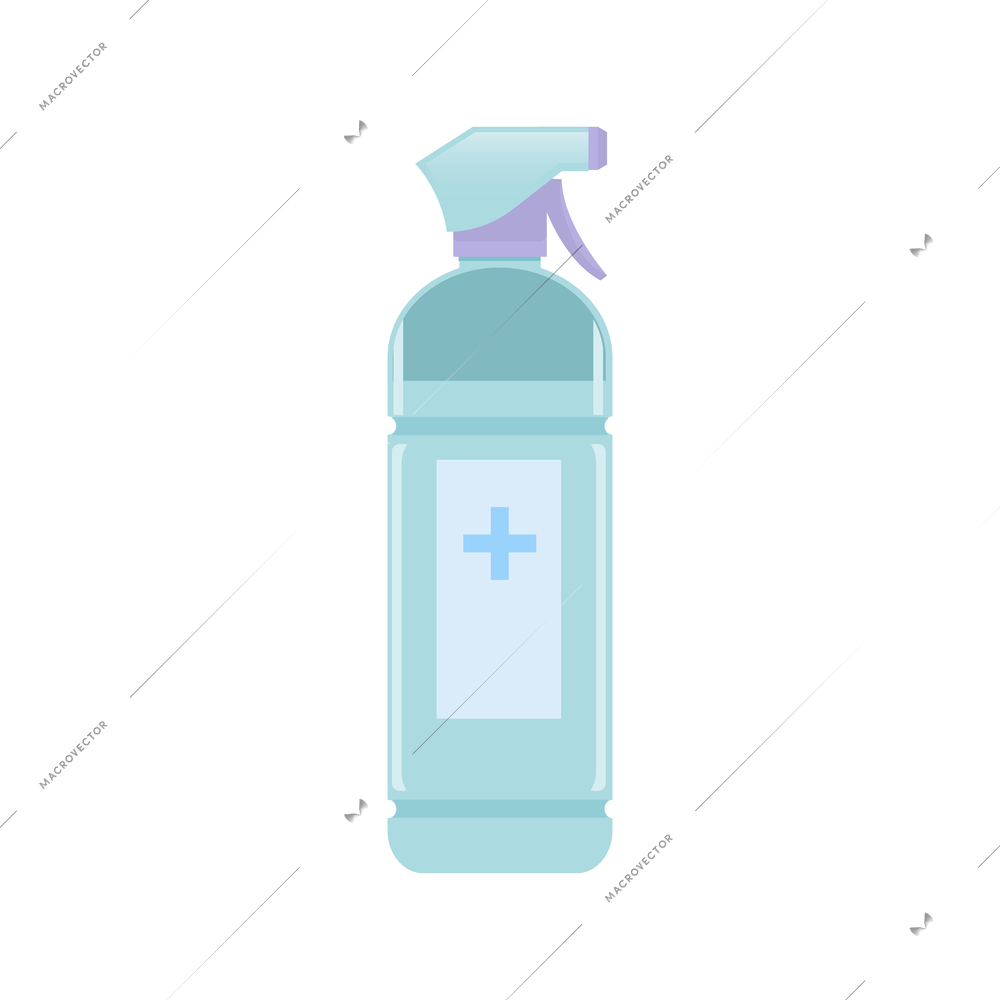 Hand hygiene flat composition with isolated image of disinfecting spray with dispenser cap vector illustration