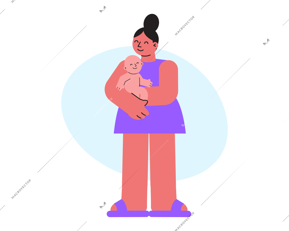 Childbirth flat composition with female character of happy mother holding baby child in her arms vector illustration