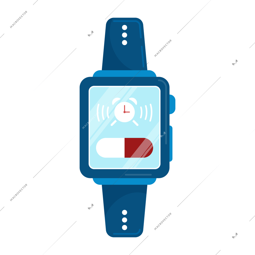 Digital medicine composition with isolated image of smart watch with alarm clock and pill image on screen vector illustration