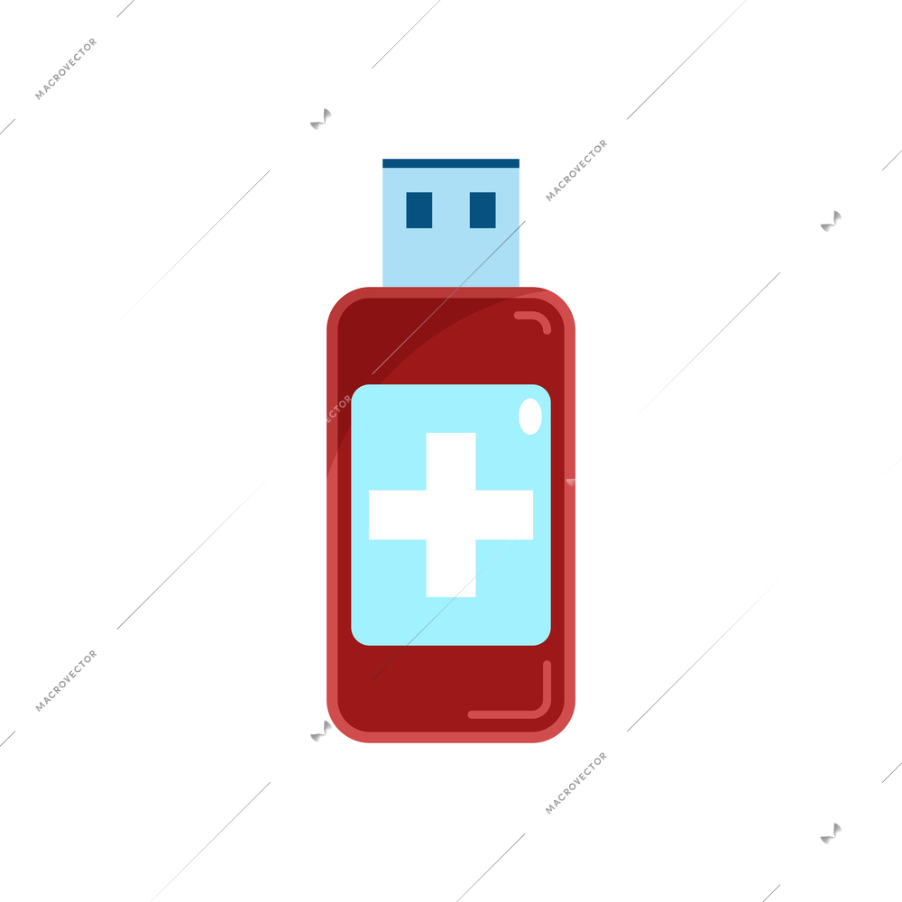 Digital medicine composition with isolated image of flash drive branded with medical cross symbol vector illustration