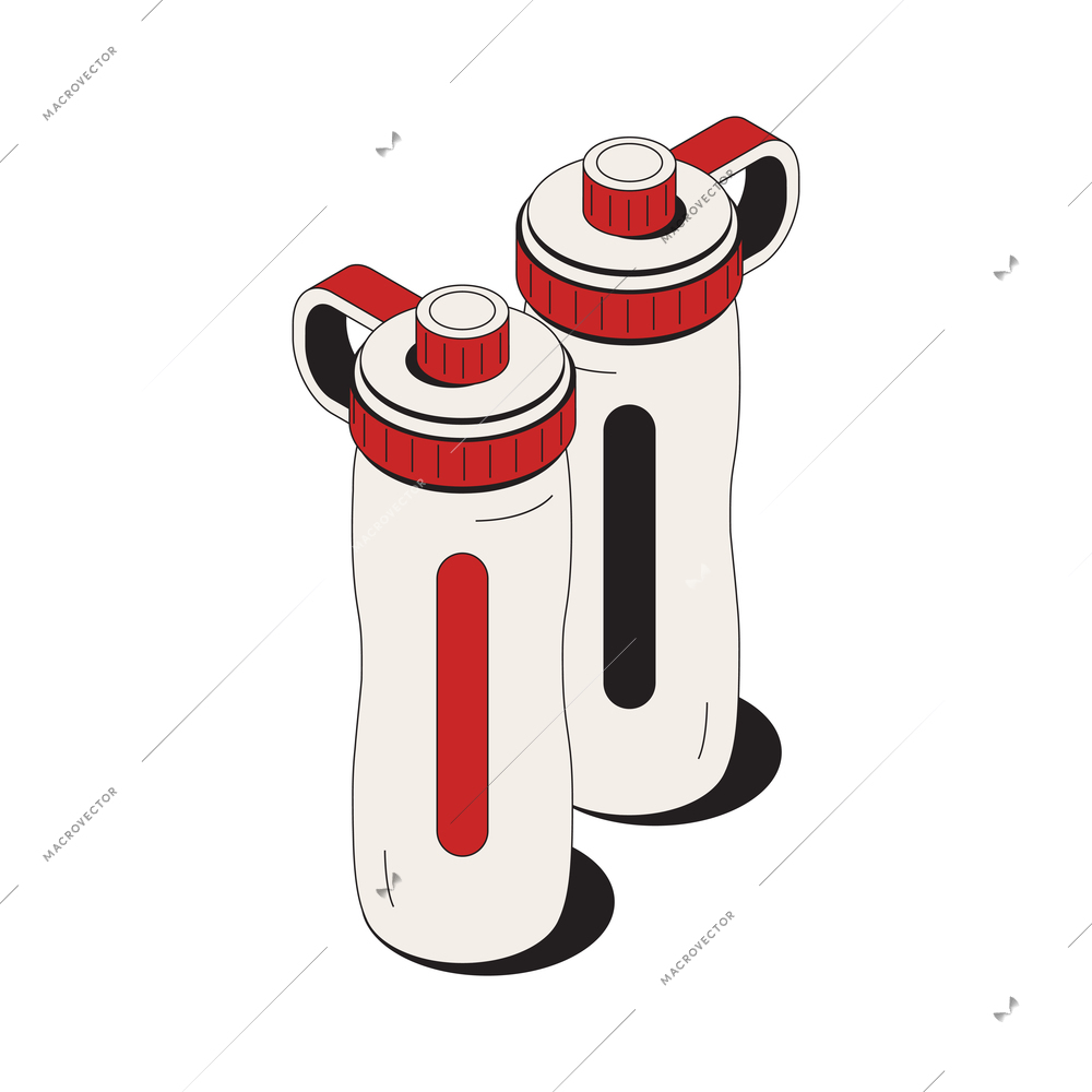 Boxing isometric composition with isolated images of two water bottles vector illustration