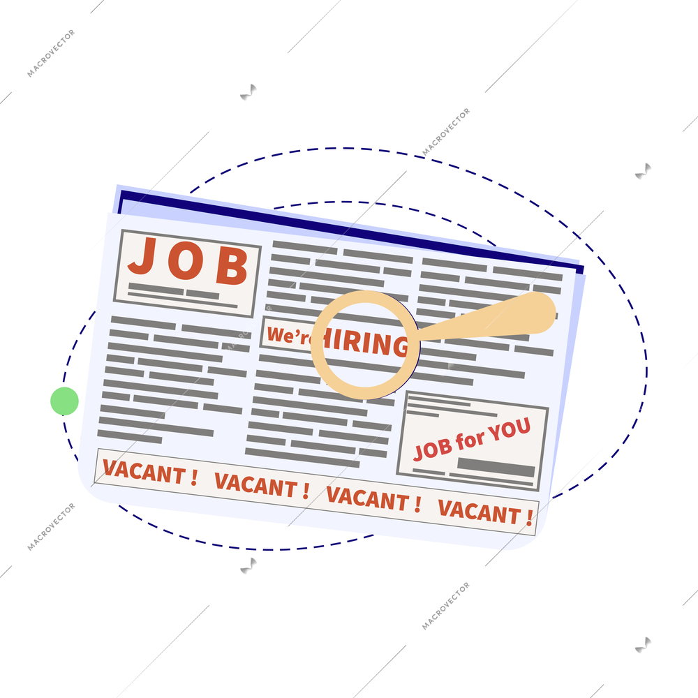 Hiring employment flat composition with isolated image of newspaper with job ads vector illustration