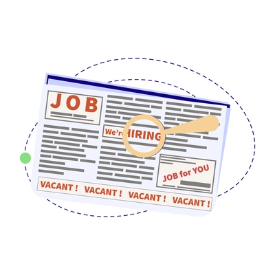 Hiring employment flat composition with isolated image of newspaper with job ads vector illustration