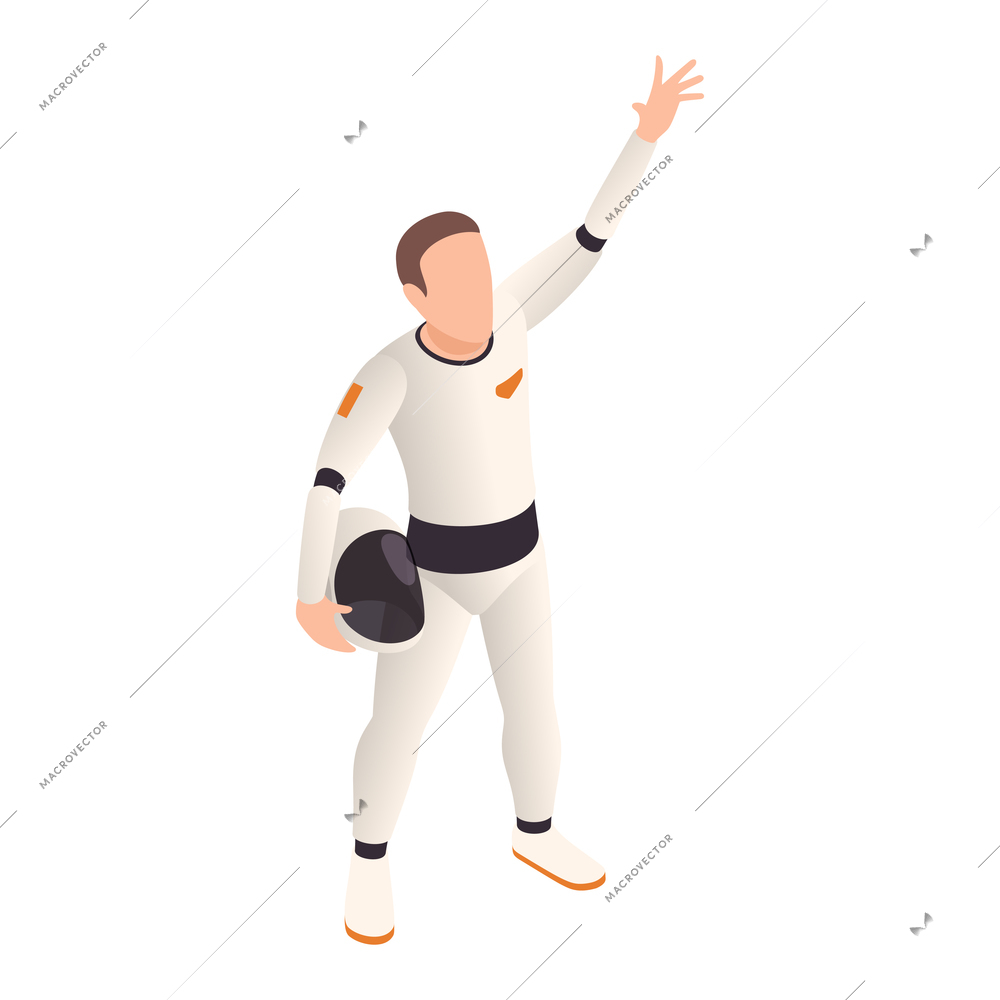 Space colonization terraforming isometric composition with character of astronaut waving his hand vector illustration