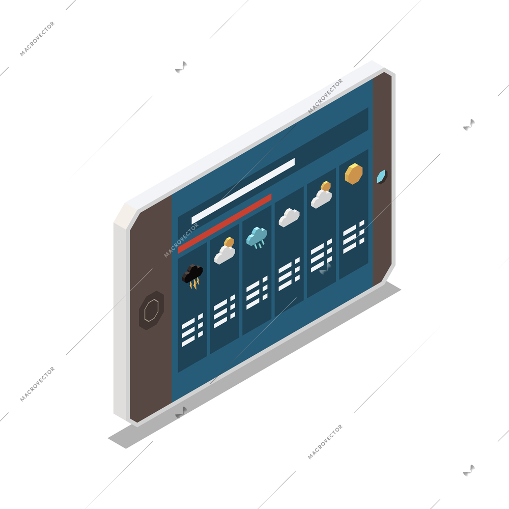 Meteorology weather forecast isometric composition with isolated image of smartphone with weather predicting app vector illustration