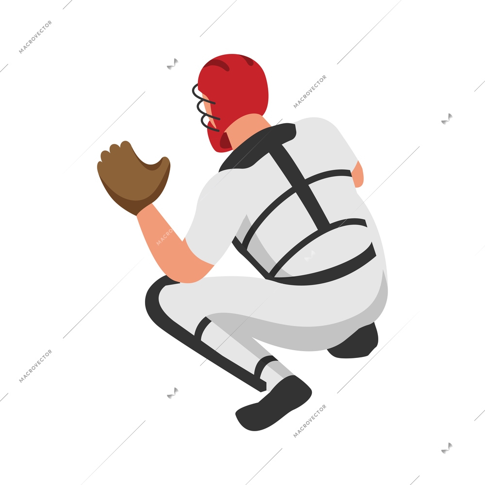 Isometric sport baseball composition with isolated human character of ballplayer on position vector illustration