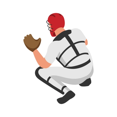 Isometric sport baseball composition with isolated human character of ballplayer on position vector illustration