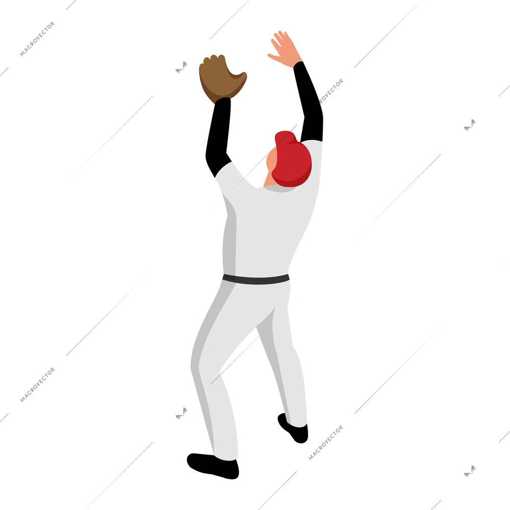 Isometric sport baseball composition with isolated human character of ballplayer on position vector illustration