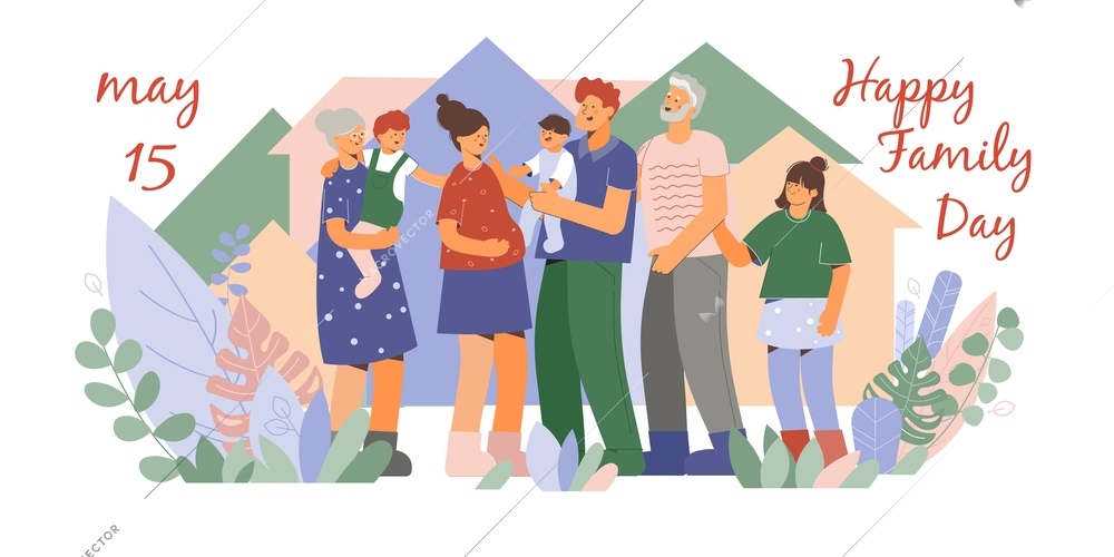 International day of families card with composition of ornate text and family member characters all together vector illustration