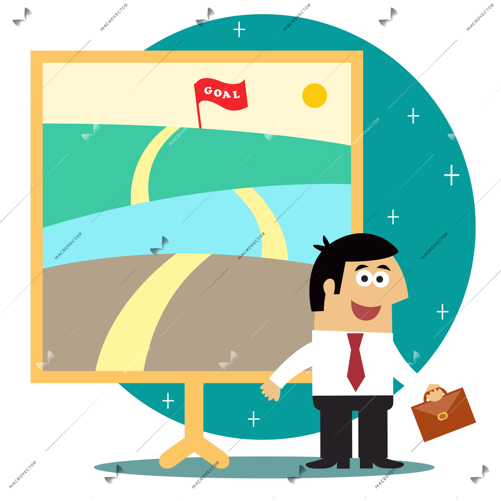 Business life. Metaphor of long journey to achieve goal with personnel staff vector illustration