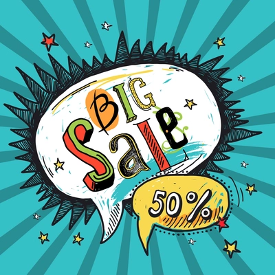 Big sale sketch advertising speech bubble chart cartoon comic book vector illustration.