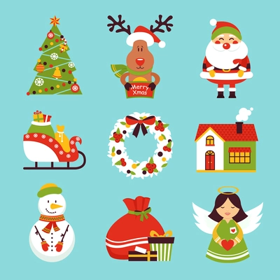 Christmas new year holiday decoration  icons set isolated vector illustration