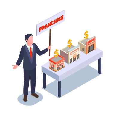 Franchise and business isometric concept with trademark expansion symbols vector illustration