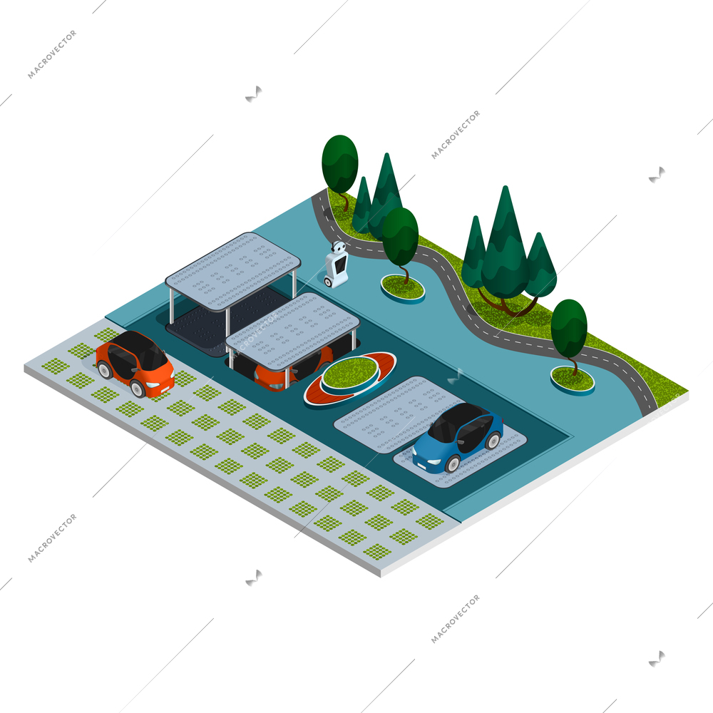 Parking isometric composition robotic smart parking with robots and underground parking spaces vector illustration