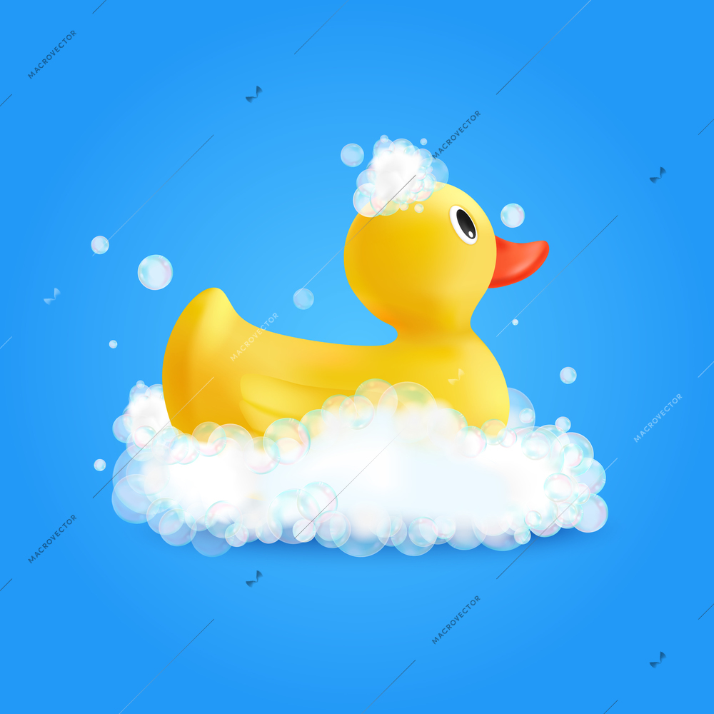 Bath wash design concept with bathroom duckling symbols realistic vector illustration