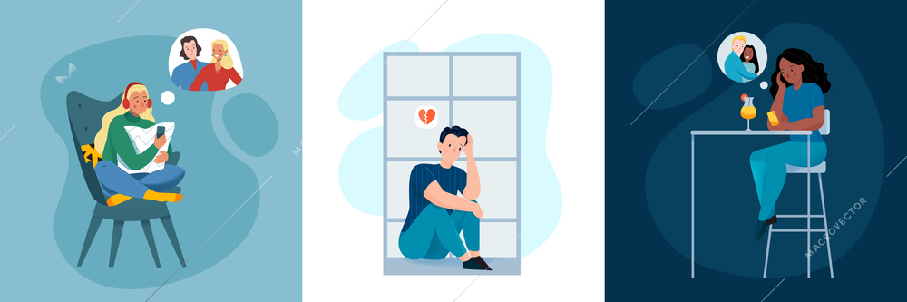 Lonely and together love design concept flat isolated vector illustration