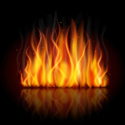 Burning fire campfire hot flame strokes realistic on dark background vector illustration