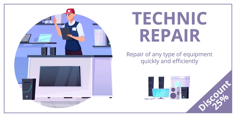 Repair service color banner with a repairman on a white background flat vector illustration