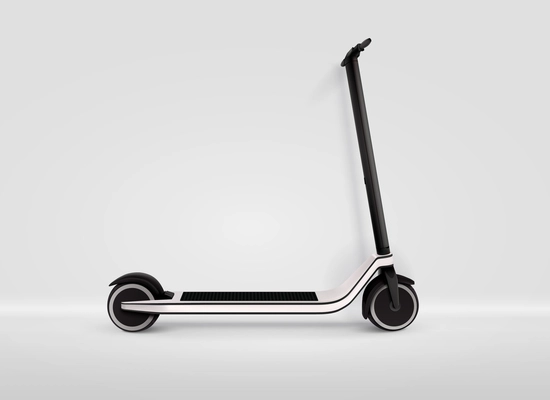 Side view of electric speed kick scooter on grey background realistic  monochrome vector illustration