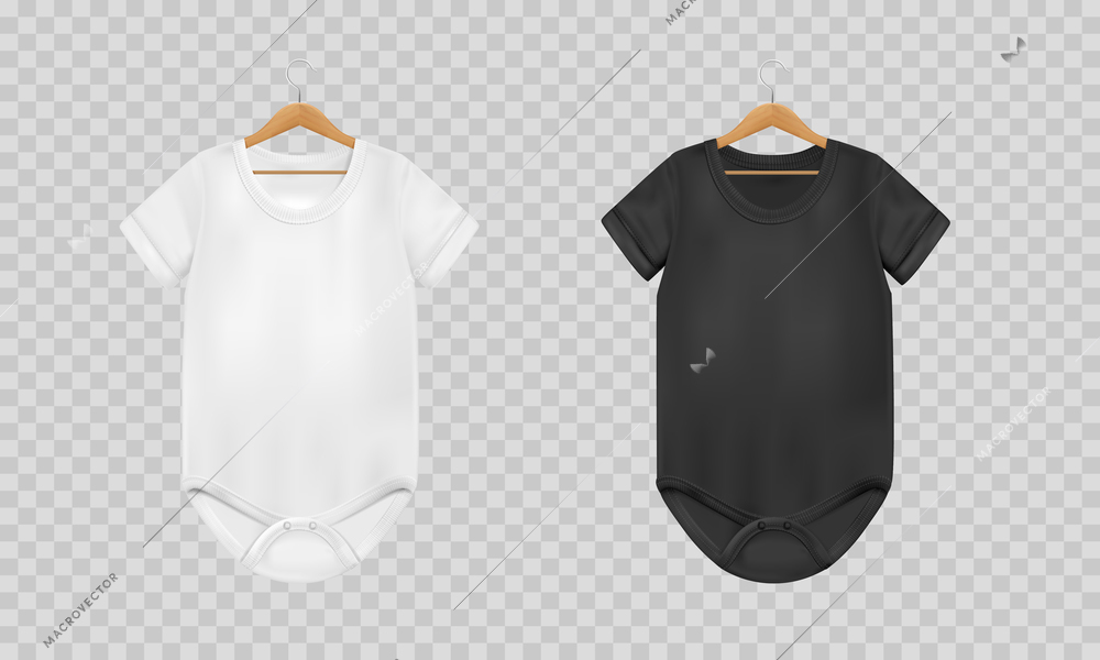 Baby bodysuit realistic black and white transparent set isolated vector illustration