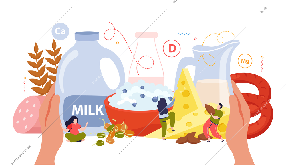 Milk usage flat concept with kid of dairy products including cheese and curd vector illustration