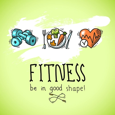 Fitness diet training sport exercise be in good shape colored sketch poster vector illustration