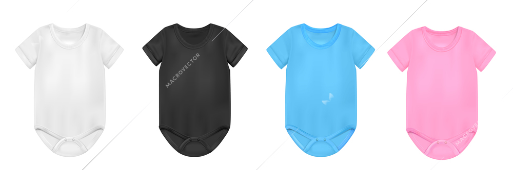 Baby bodysuit realistic colorful set with variation isolated vector illustration