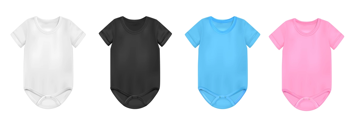 Baby bodysuit realistic colorful set with variation isolated vector illustration