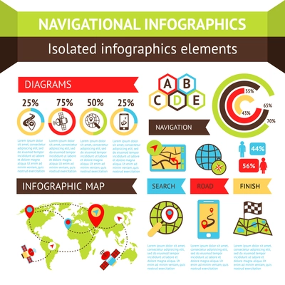 Mobile gps navigation infographic set with charts and world map vector illustration