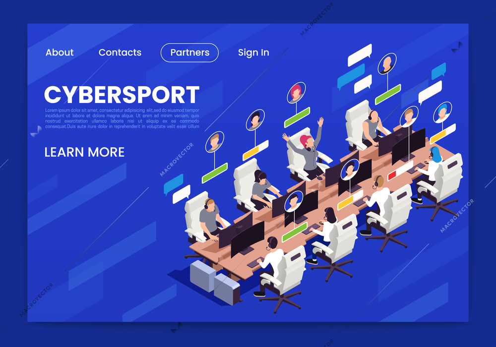 Cyber sport isometric page design with prize symbols vector illustration