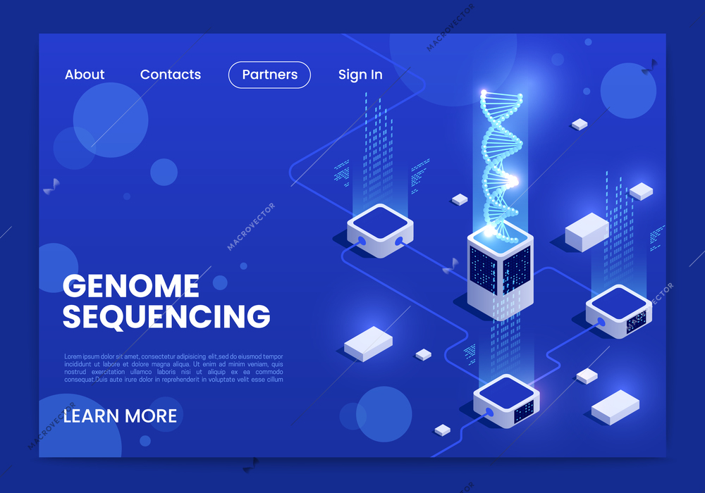 Genetic engineering isometric page design with laboratory research symbols vector illustration