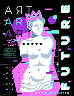 Antique statues poster with pop art style image of venus sculpture editable text and geometric figures vector illustration