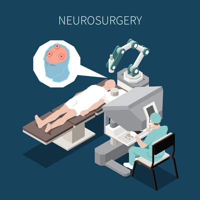 Robotic surgery isometric composition with  neurosurgery operation symbols vector illustration