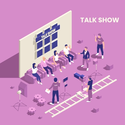 TV show isometric poster with talk show symbols vector illustration