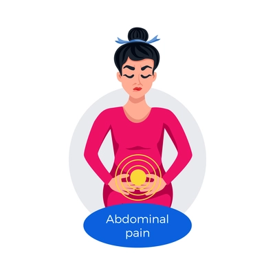 Premenstrual syndrome flat poster with woman suffering from abdominal pain vector illustration