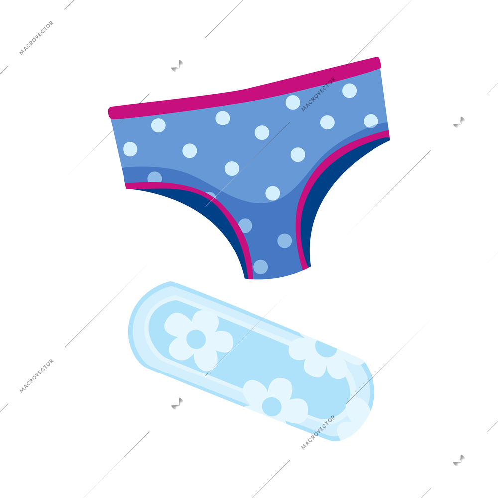 Flat menstruation composition with panty and pad isolated vector illustration