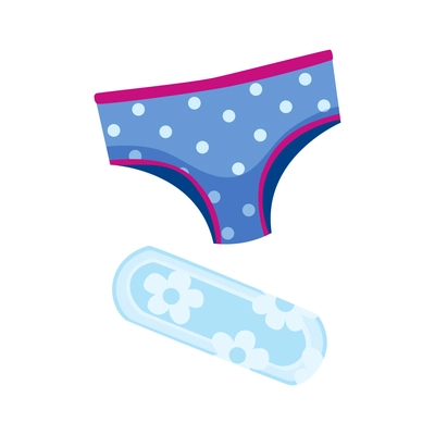 Flat menstruation composition with panty and pad isolated vector illustration