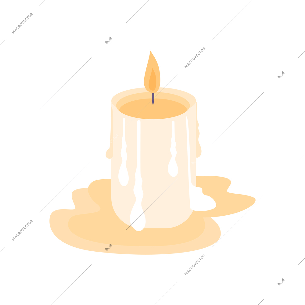 Burning wax candle flat vector illustration