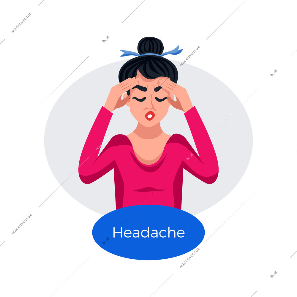Premenstrual syndrome flat poster with woman suffering from headache vector illustration